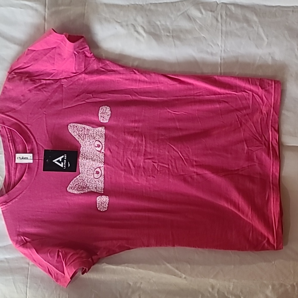 LA Pop Art pink kitty cat meow tshirt L
